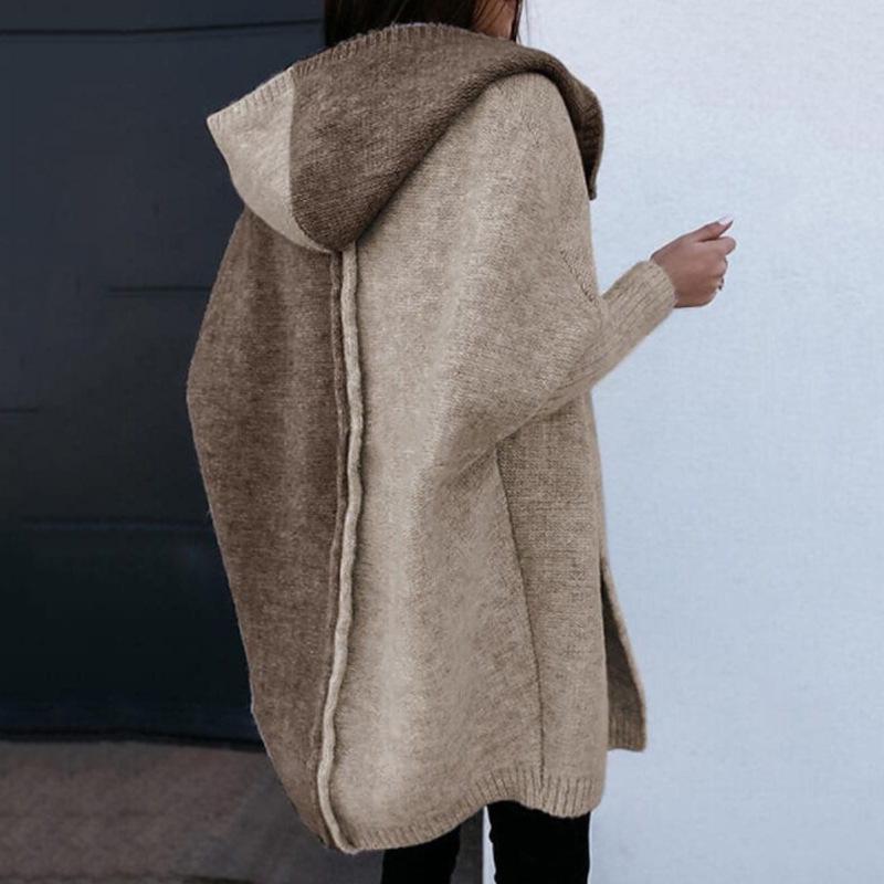 Color Block Hooded Knit Cardigan - Women's Mid-Length Outerwear for Autumn/Winter 2025