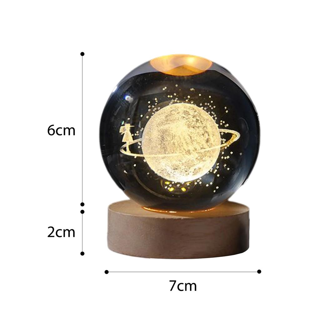 Crystal Ball Night Light Crystal Ball Lamp 3D Engraved Milky Way System Crystal Ball with Wooden Base USB Charging Gift for Kids