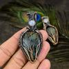 Labradorite, Moonstone Gemstone Copper Wire Wrap Jewelry Pendant 2.84"