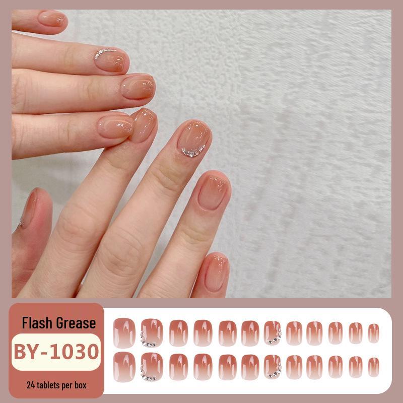 Носимые Короткие Французские Ногти с Крошкой из Бриллиантов Нюдовый Маникюр Наклейки для Ногтей