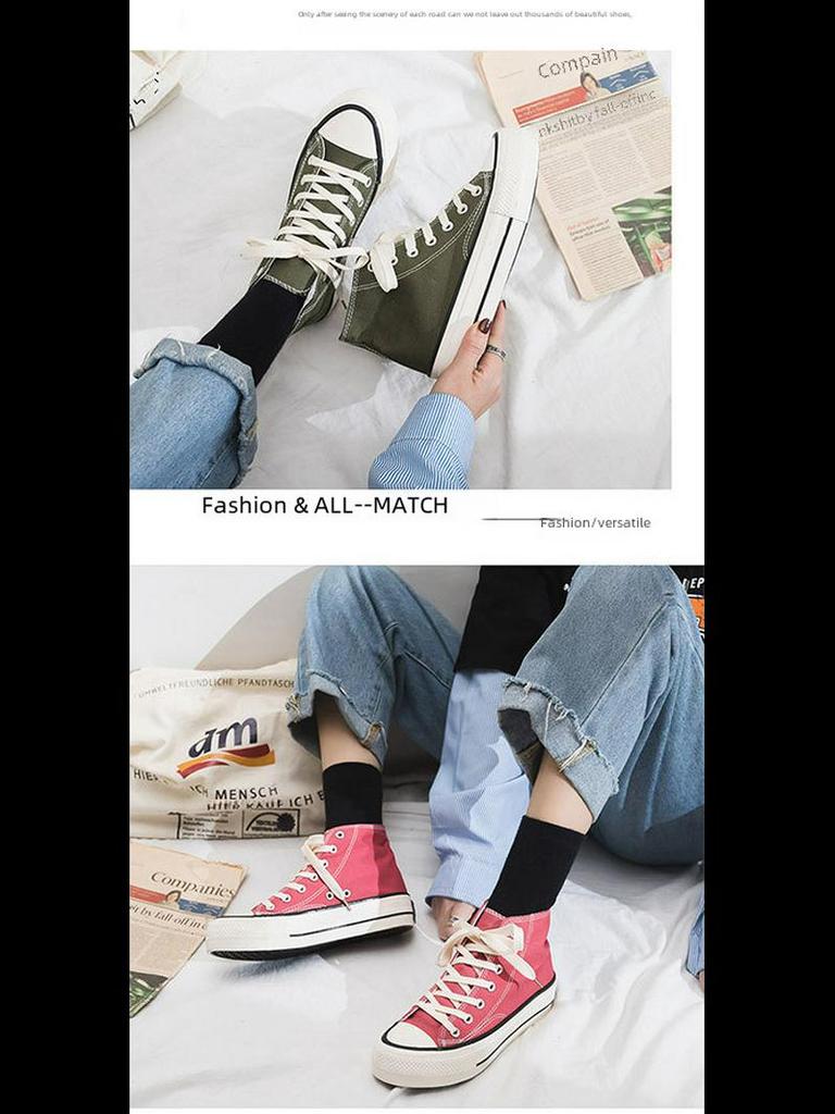 Женские высокие парусиновые туфли на толстой подошве, дышащая плоская платформа, универсальная корейская мода R66