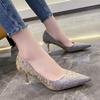 Fashion 2024 Beige High Heels Shallow Mouth Fine Heeled Shoes  Stiletto Slides Rubber Thin Cotton Beige High Heels Shallow Mout