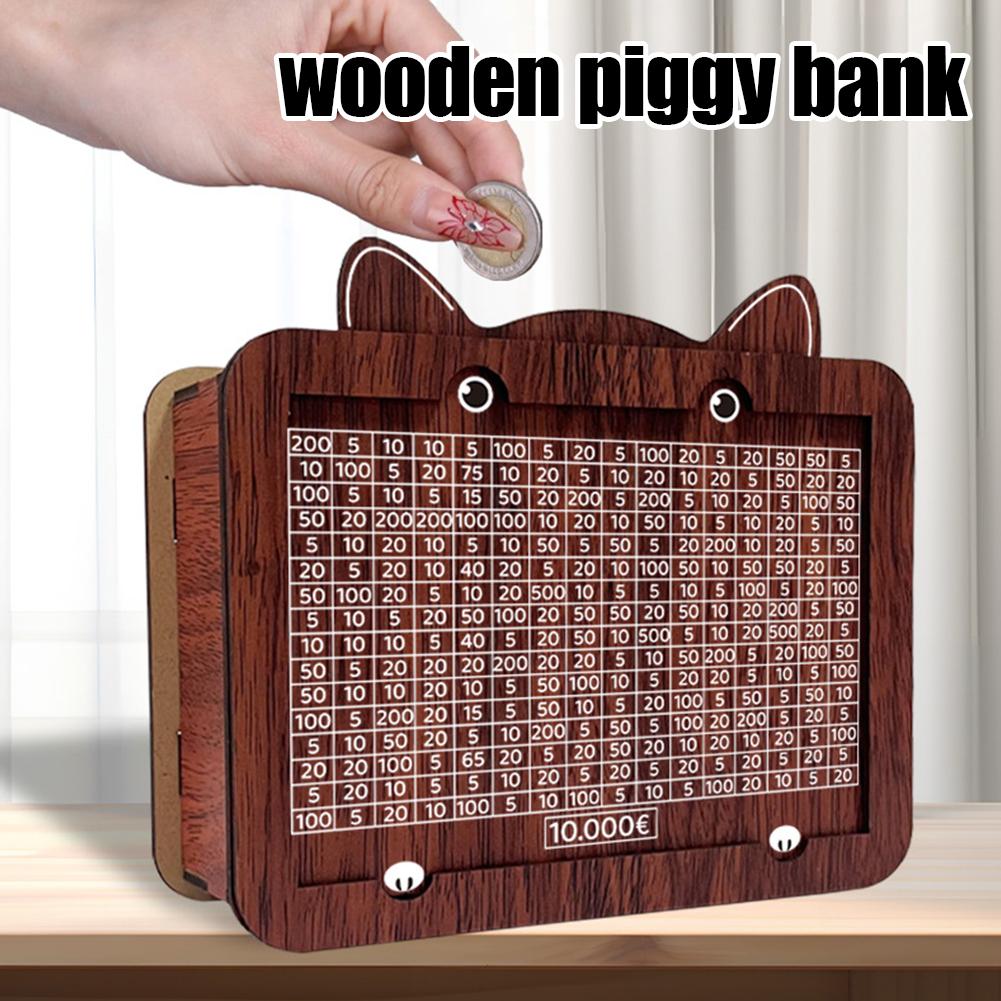 Деревянная копилка-котенок 1000/2000/3000/5000/10000 Евро Стираемая копилка с вызовом накопления Пенал для хранения U5O8