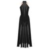 Ladies Sparkling Rhinestone Dance Gown Sleeveless Keyhole Back Split Skirt Lyrical Performance Dress