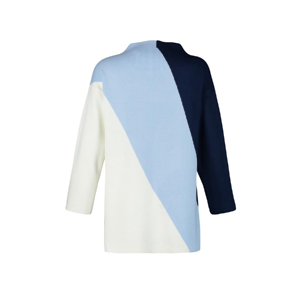 Темно-синий трикотажный свитер с высоким воротником и блокировкой цвета Tctaw24ak00006