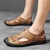 New Closed-Toe Slippers Men's Leather Summer Breathable Hollowed Leisure Sports Hole Outdoor Beach Sandals
