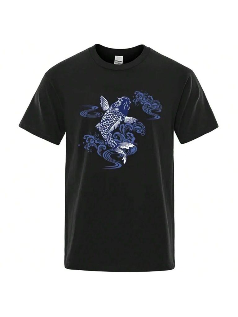 Cyprinus Carpio Haematopterus Koi unisex's Casual Cotton unisex's Short Sleeve Breathable Top Summer Street T-Shirt Clothes