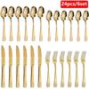 Gold Cutlery Set Vintage Tableware Set Stainless Steel Flatware Knife Fork Spoon Luxury Western Silverware Dinnerware Set