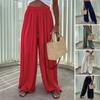 Women Pants Oversize Wide Leg Elastic Waist Casual Trousers Loose Fit Solid Color Thin Long Pants Daily Wear