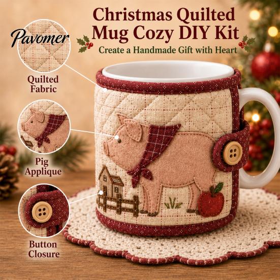 DIY Crafting Kit for Kids Adults Farmhouse Friends Mug Cozy Sewing Kit, Animal Cup Sleeve Craft, Handmade Coffee Wrap Project with Festive Patterns,