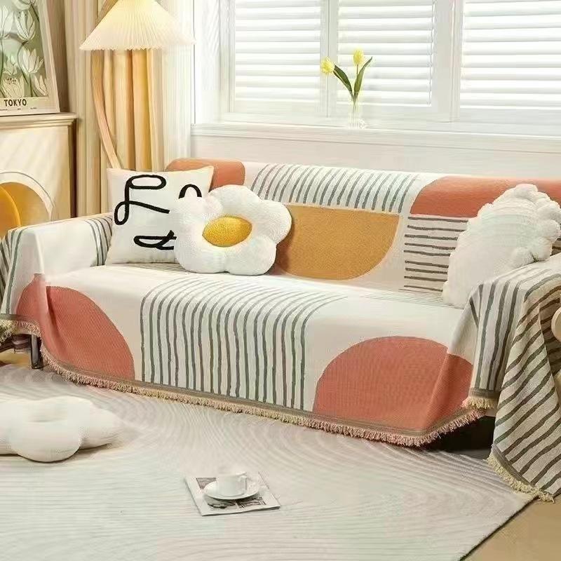 Универсальное одеяло для дивана в скандинавском стиле, нескользящий тканевый чехол, полностью покрытый чехол, диванная подушка, песочный, универсальный, можно стирать в машине, четыре сезона