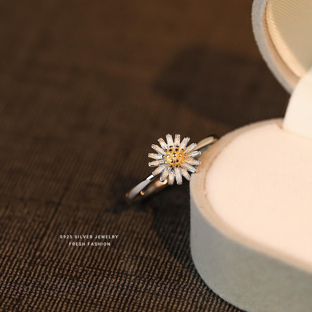 925 Sterling Silver Cute Simple Little Daisy Flower Ring For Women Exquisite Temperament Party Jewelry