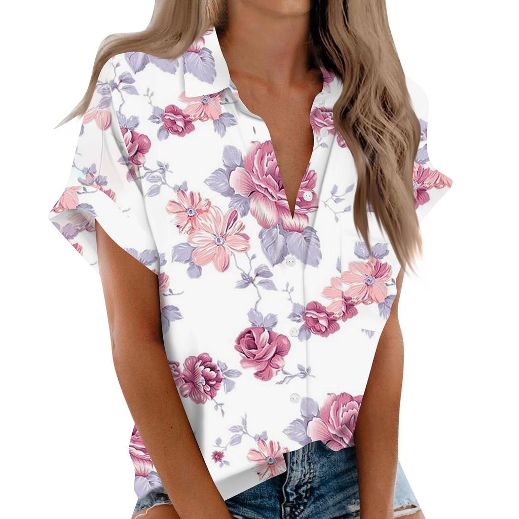Женская рубашка с короткими рукавами, повседневный модный топ на пуговицах с принтом, кардиган с нагрудным карманом