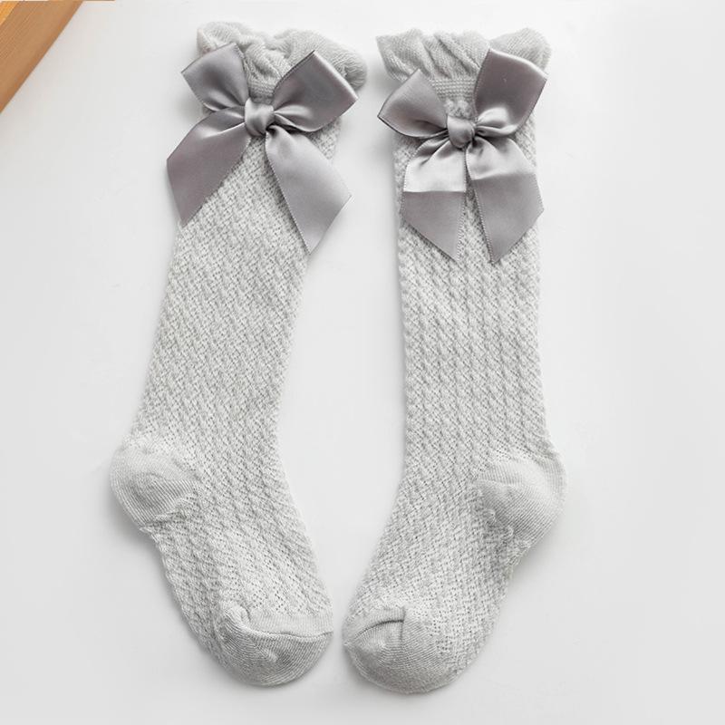 Newborn Baby Girls Socks for Kids Toddlers Girls Big Bow Knot Knee High Long Soft Cotton Summer Children Mesh Socks