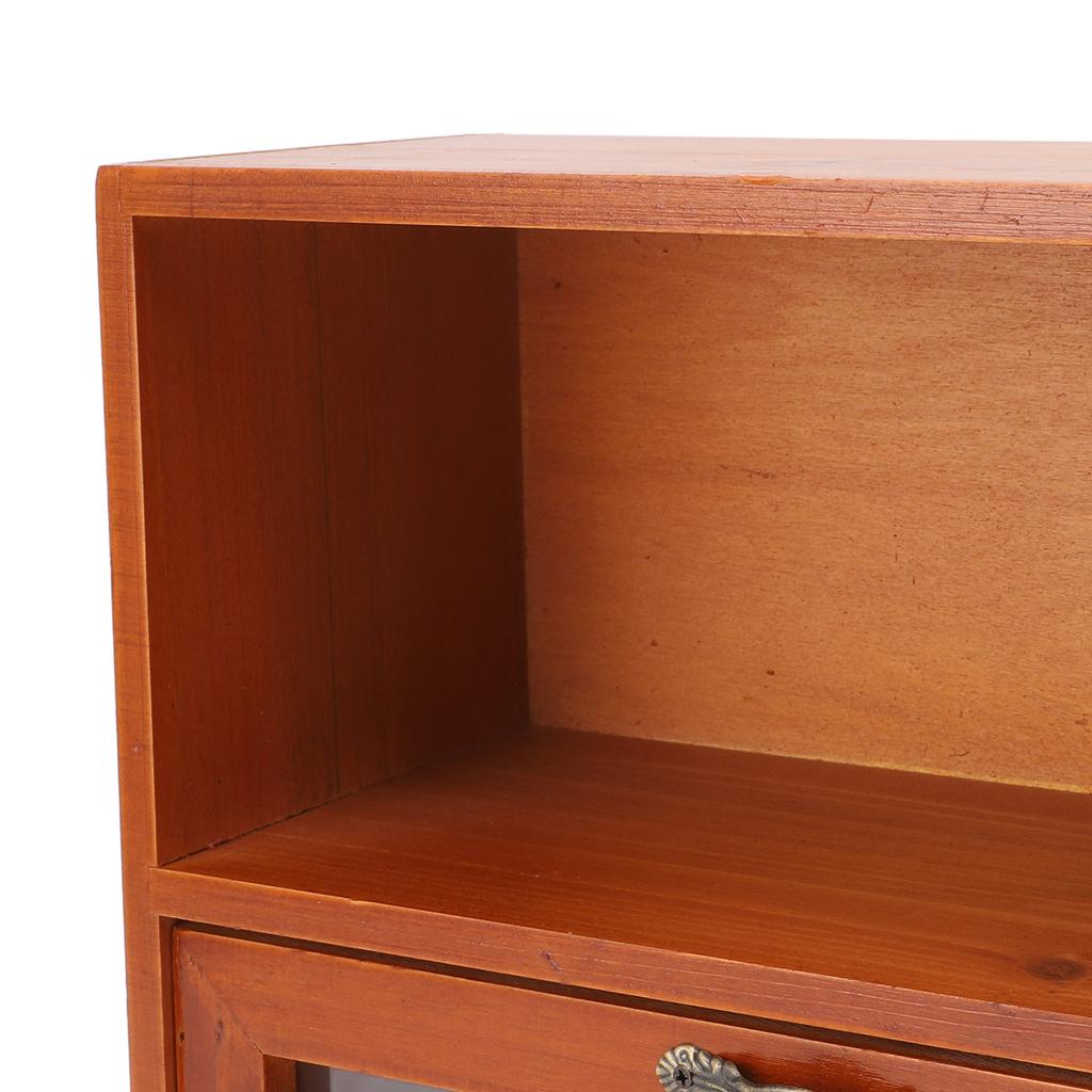 Винтажный настольный органайзер из массива дерева, настольный шкаф-витрина, коробка для хранения с прозрачным ящиком для кухни, гостиной, спальни