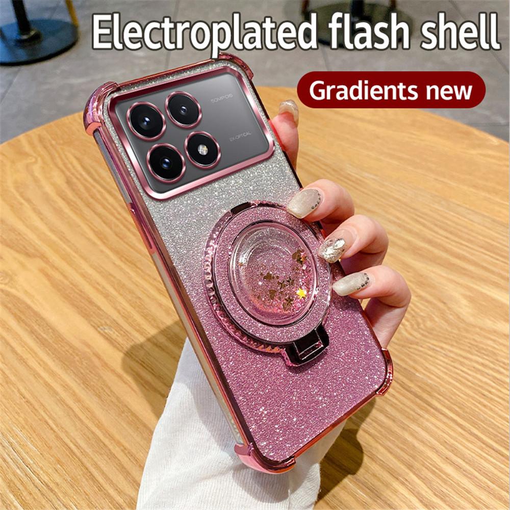 Чехол для телефона с подставкой-кольцом с блестками-зыбучим песком для Xiaomi Poco X6 Pro 5G X6 X3 NFC M6 Pro C65 12T 13T Pro Мягкий силиконовый противоударный чехол