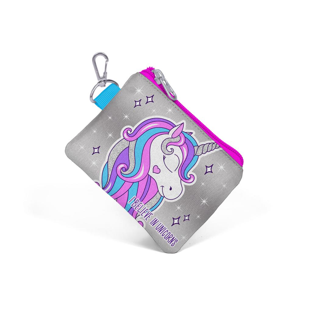 coral high Kids Pink Silver Unicorn Patterned Coin Purse 21758