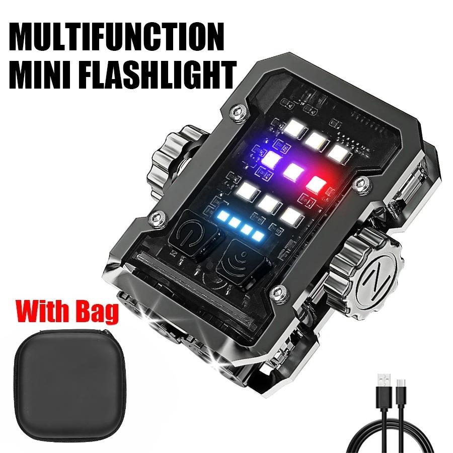 Mini LED Flashlight Fun Finger Gyroscope Type-c Rechargeable Keychain Torch 6 Lighting Mode Outdoor Camping Emergency Lamp