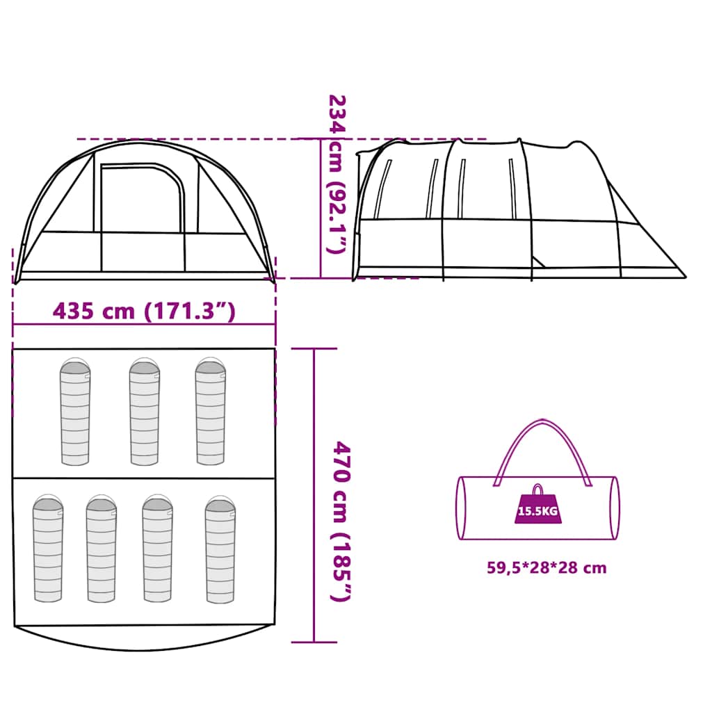 Tunnel Family Tent for 7 People Blue Waterproof