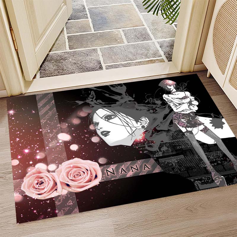 NANA anime/cartoon character rug with girly manga print, trendy non-slip floor mat for bedroom and living room.