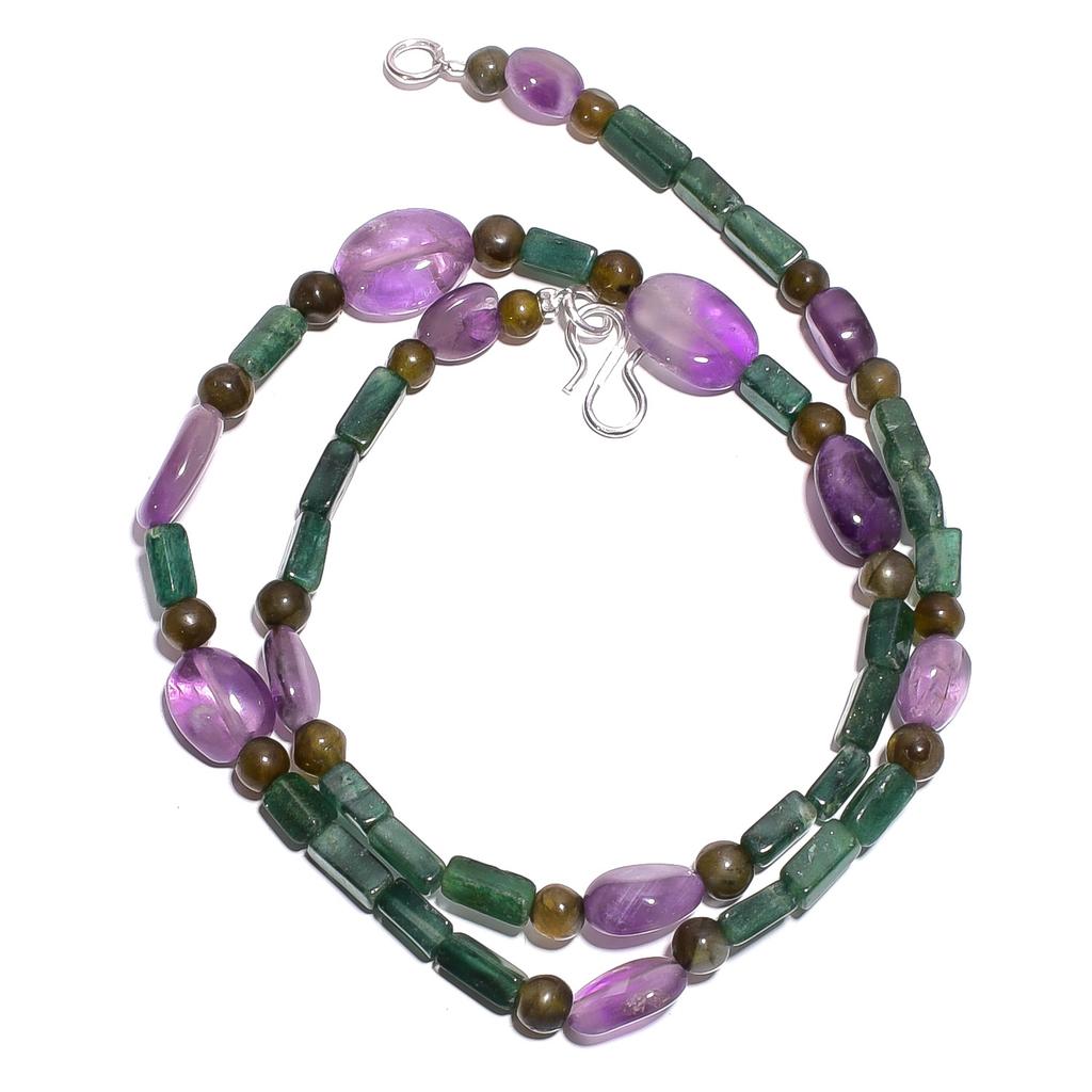 Natural Amethyst Aventurine Labradorite Gemstone Beads Necklace 17" UB-5094 UB-5094