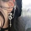 Панк Готика Черный Хрустальный Сердце Крест Цепь Ушной Манжет для Мужчин Женщин Хип-Хоп Металлический Крест Клипсы На Уши Egirl Украшения Подарок