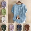 Women's Fashion Owl Prined Short Sleeve T-shirt Loose Cotton Shirt Casual Loose Summer Blouse Tops Plus Size