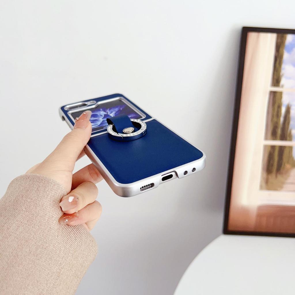 Защитный чехол-кольцо Samsung Z Flip 7 с металлической краской и текстурой кожи Моранди