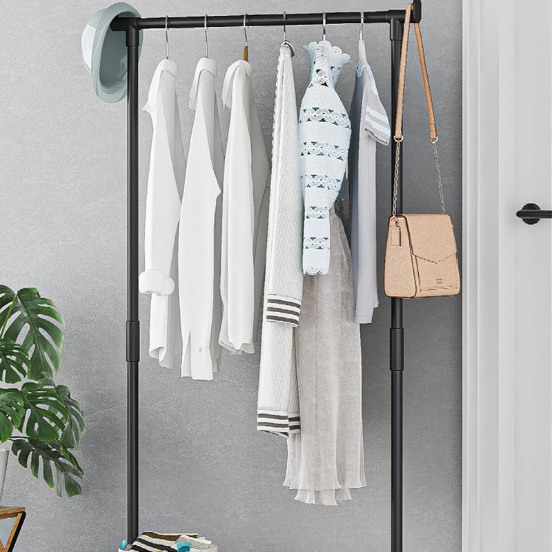 Movable Coat Rack Bedroom Clothes Hanger Pulley Shelf Clothes Storage Racks Simple Assembly Wardrobe Hat Clothes Organizer