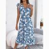 Весенне-летнее длинное платье с цветочным принтом, женское праздничное элегантное платье с высокой талией, женское элегантное платье с v-образным вырезом, тонкие винтажные платья, женская одежда 24329