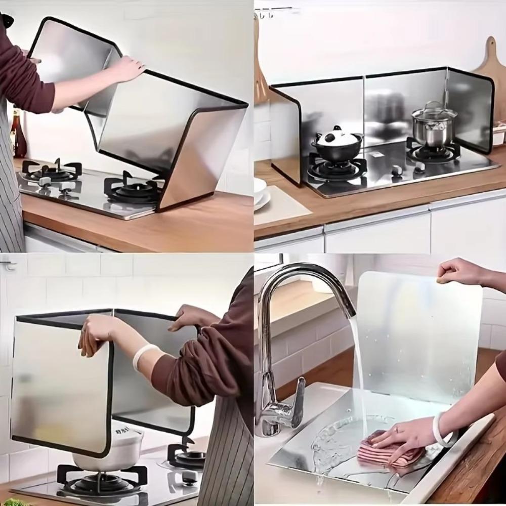 Stainless Steel Foldable Panels Non-Stick Oil-proof Board Splash Guard For Home RV Camping