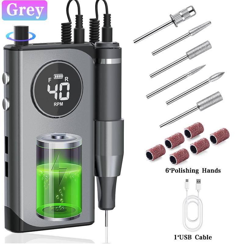 Электрическая дрель для ногтей, 40000 об/мин, маникюрная машина для резки УФ-лака, геля, перезаряжаемая портативная электрическая пилочка для ногтей, инструменты