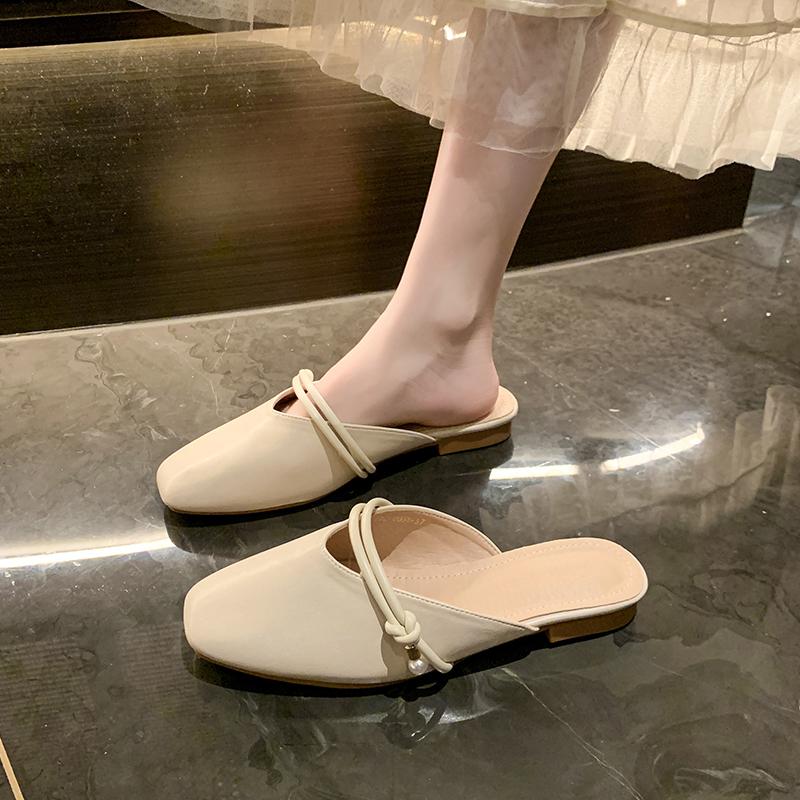 Fashion Vintage Women's Half Slippers Skirt 2025 Spring Summer New Style Casual Mullet Flat Bottom Sandals Pvc  Slippers