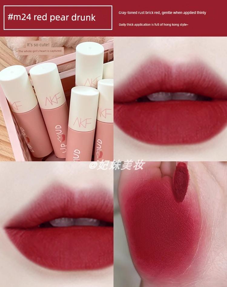 Olive Skin Tone Brightens! Akf Lip Mud M28 Smoked Taro Mud Low-Saturation Gray-Purple Grape Pink Lip Gloss Lipstick for Yellow Skin Tones