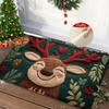 Fluffy Christmas Deer Microfiber Bath Mat - Quick-Dry & Absorbent, Festive Holiday Design with Red Berries & Green Leaves