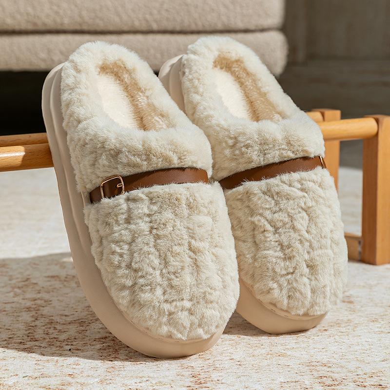 Household Warm and Fleece Home Slippers Thick-soled Plush Winter Cotton Slippers Cotton Shoes Women Wear Non-slip Winter