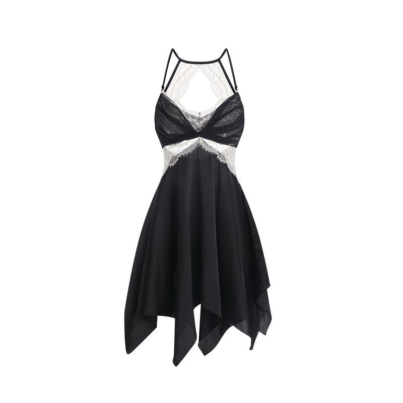Women's Satin Lace Deep V Backless Tie Sleep Dress with Robe Lounge Set