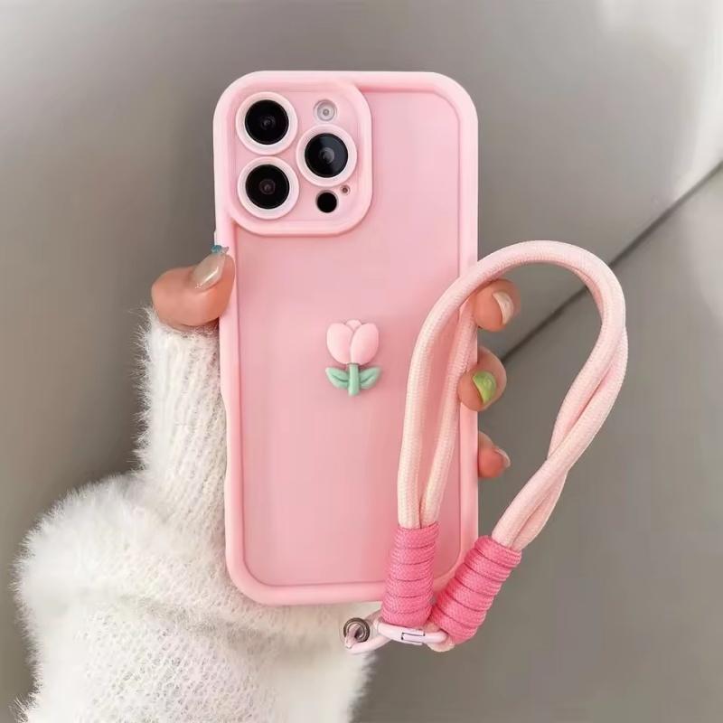 3D Милый Тюльпан Цветок Шнурок Веревка Чехол для Телефона Для iPhone 17 16 15 14 13 12 11 Pro Max 16E X XS XR 7 8 Plus Силиконовый Мягкий Чехол