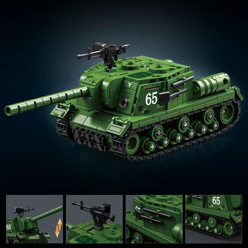 Soviet ISU-152 Heavy Assault Gun Tank Destroyer Self-Propelled Artillery Assembly Model Military Building Blocks Toy Kids Gifts