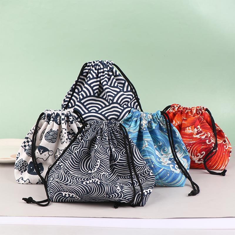 1 шт. в японском стиле, сумка для хранения ланч-бокса на шнурке для путешествий, пикника, портативная, легко моющаяся, бенто, ланч-бокс, сумка-тоут