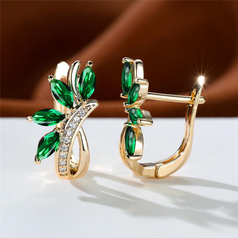 Нежные серьги-кольца с зеленым камнем и цветком маркизы для женщин, роскошные свадебные серьги золотого цвета, ювелирные изделия