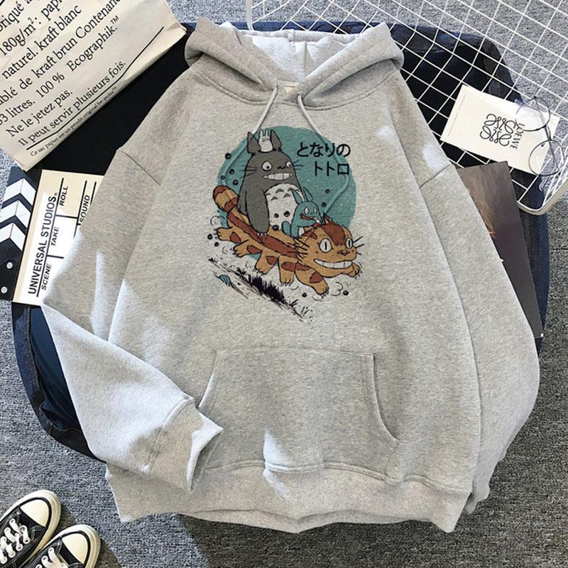 Japanese Anime Cartoon Totoro Hoodie Women Kawaii Hoodies Miyazaki Hayao Studio Ghibli Harajuku Grey Sweatshirts Unisex Sweatshirt