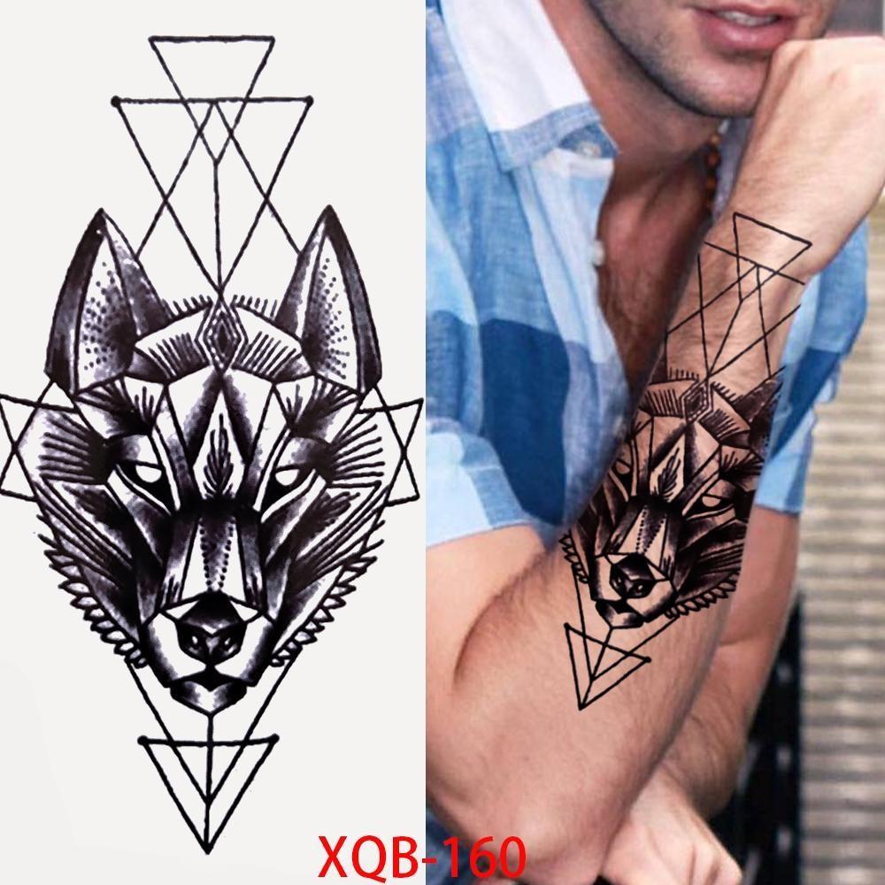 1 PC 210*114MM Cat Geometry Black Temporary Tattoos For Men Women Black Forest Skull Tiger Wolf Tattoo Sticker Evil Devil Arm Tattoo