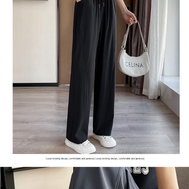Wide-legged Pants Women's Summer Thin Section Sun Protection Casual Pants Ice Silk Sports Straight High Waist Draped Quick Dry Pants