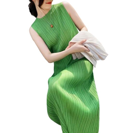 Женское платье-жилет с плиссировкой, свободный круглый вырез, однотонный, прямой, для поездок на работу