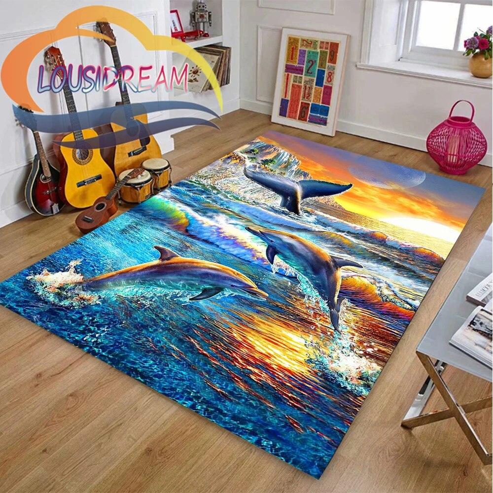 Ковер из мира морских животных Delphinidae, океанические дельфины, гостиная, спальня, большая площадь, мягкий 3D модный декоративный коврик
