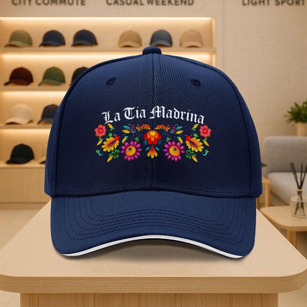 La Tia Madrina Print Baseball Cap Colorful Floral Design Unisex Polyester Casual Snapback Hat