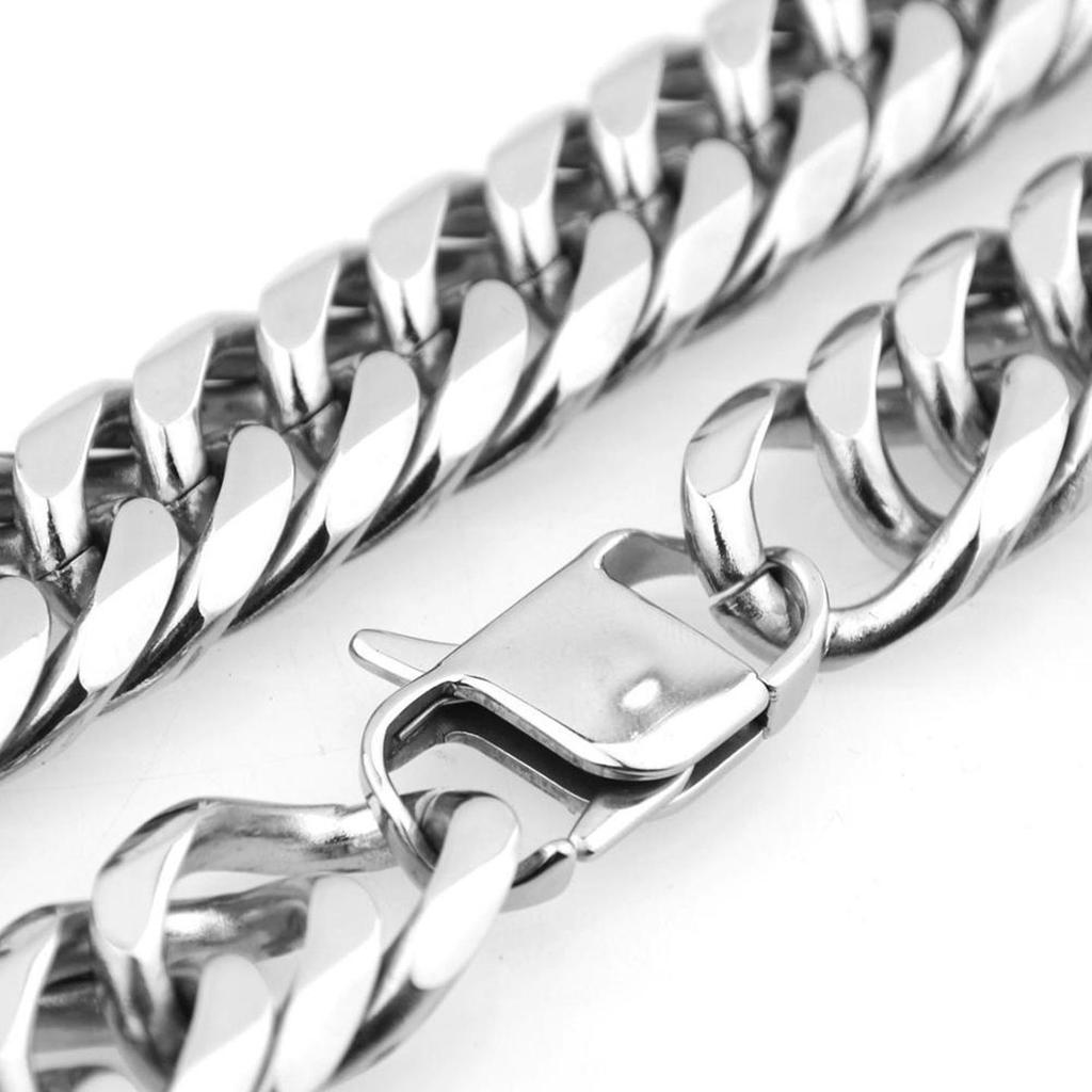 Silver Tone Stainless Steel Men's Chain Necklace Heavy Huge Jewelry Curb Cuban Chain