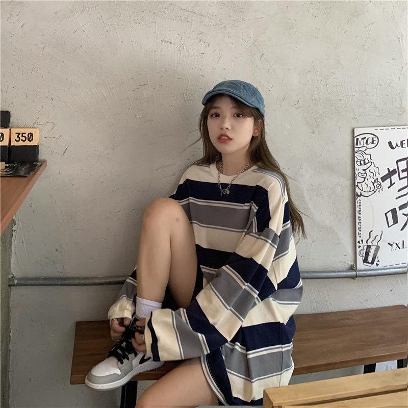 Women's Trendy Loose Striped Long Sleeved T Shirt