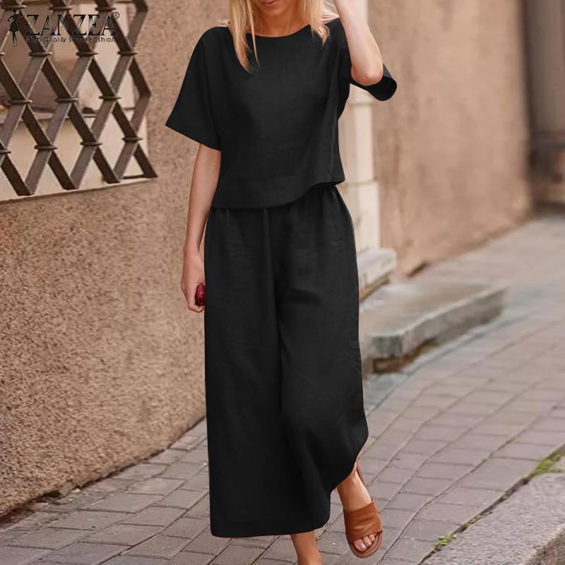 Летний костюм большого размера, свободная однотонная рубашка и брюки, комплект из двух предметов для женщин